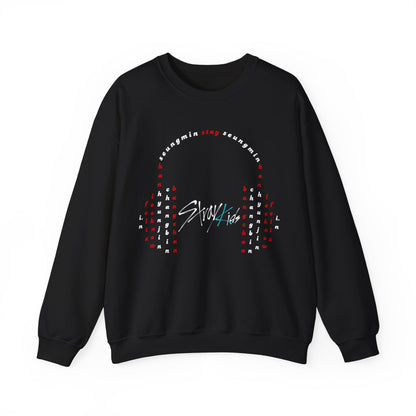 Stray Kids red and white ot8 headphone Unisex Crewneck Sweatshirt