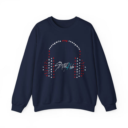 Stray Kids red and white ot8 headphone Unisex Crewneck Sweatshirt