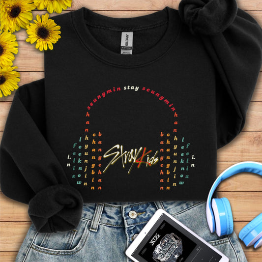 Stray Kids retro sunset ot8 headphone Unisex Crewneck Sweatshirt