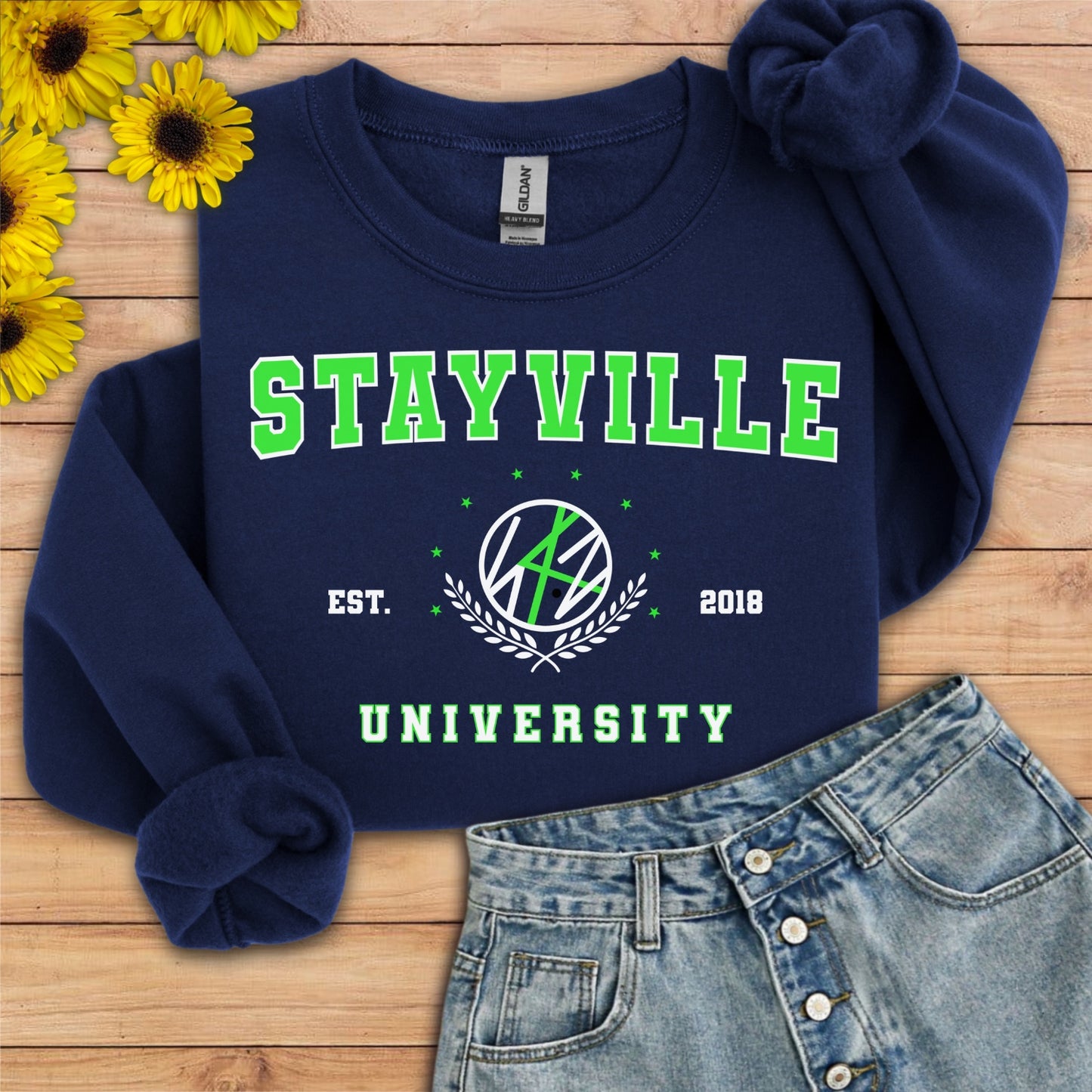 Stray kids: Stayville University green style Unisex Crewneck Sweatshirt