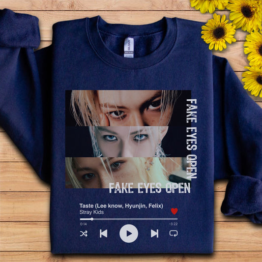 Stray kids: Felix, fake eyes open, Taste lyrics Unisex Crewneck Sweatshirt